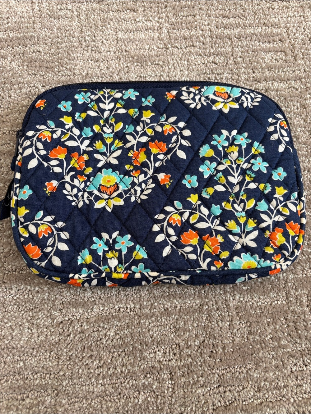 Vera Bradley Navy Quilted Floral Cosmetic Case with Orange & Turquoise Accents